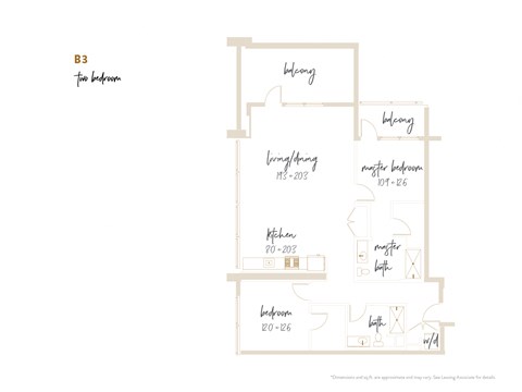 Floor plan for 2 beds, 2 baths, 1439 sqft